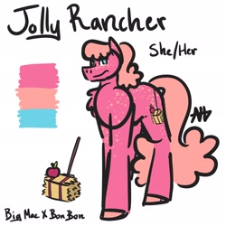 Size: 2048x2048 | Tagged: safe, artist:justdontfall, imported from derpibooru, oc, oc only, oc:jolly rancher, earth pony, pony, earth pony oc, female, freckles, mare, name, offspring, parent:big macintosh, parent:bon bon, parents:bonmac, simple background, smiling, solo, white background
