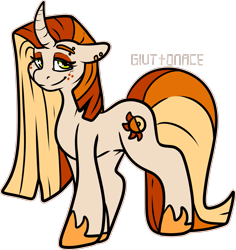 Size: 1543x1635 | Tagged: safe, artist:sexygoatgod, imported from derpibooru, oc, oc only, oc:seedy shine, pony, unicorn, adoptable, crack ship offspring, ear piercing, eyebrow piercing, freckles, horn, jewelry, magical lesbian spawn, offspring, parent:babs seed, parent:princess celestia, piercing, regalia, simple background, solo, transparent background, unicorn oc