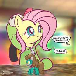Size: 3000x3000 | Tagged: safe, artist:theratedrshimmer, imported from derpibooru, fluttershy, saddle rager, pegasus, pony, antonymph, clothes, cute, fluttgirshy, gir, hoodie, invader zim, power ponies, shyabetes, solo, toy