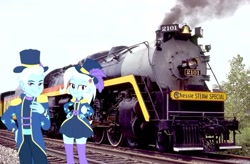 Size: 1061x697 | Tagged: safe, artist:samuel-a-dale, imported from derpibooru, trixie, human, equestria girls, chessie steam special, clothes, equestria girls in real life, irl, photo, reading 2101, rule 63, socks, thigh highs, train
