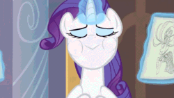 Size: 960x540 | Tagged: safe, imported from derpibooru, screencap, rarity, pony, unicorn, sweet and elite, animated, blushing, expansion, eyes closed, gif, glowing, glowing horn, holding breath, horn, magic, magic aura, puffy cheeks, red face, sped up, telekinesis