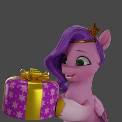 Size: 1920x1920 | Tagged: safe, imported from derpibooru, pipp petals, pegasus, pony, 3d, adorapipp, blender, cube, cute, g5, gray background, happy, simple background