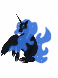Size: 3024x4032 | Tagged: safe, artist:emerald ice, imported from derpibooru, nightmare moon, alicorn, pony, female, glowing, glowing eyes, hooves, horn, simple background, solo, white background, wings