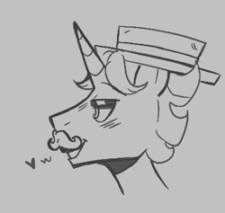 Size: 375x355 | Tagged: safe, artist:dsstoner, imported from derpibooru, flam, pony, unicorn, aggie.io, hat, heart, lowres, male, monochrome, simple background, smiling, stallion