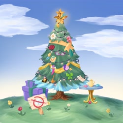 Size: 4096x4096 | Tagged: safe, artist:felldeal, imported from derpibooru, hitch trailblazer, pipp petals, zipp storm, butterfly, series:daily drawing december, christmas, g5, holiday, my little pony: a maretime bay adventure, no pony, shimmerwing, tree