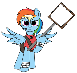 Size: 3035x2858 | Tagged: artist needed, safe, imported from derpibooru, rainbow dash, pegasus, pony, /mlp/ tf2 general, bandage, clothes, conscientious objector, crossover, headband, microphone, rainbow scout, scout, shirt, sign, simple background, solo, spread wings, team fortress 2, template, transparent background, wings
