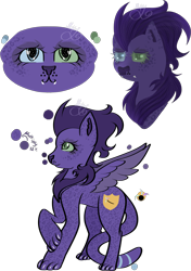 Size: 2963x4207 | Tagged: safe, artist:thecommandermiky, imported from derpibooru, oc, oc only, oc:miky command, cheetah, hybrid, pegasus, chest fluff, cutie mark, female, paws, purple hair, reference sheet, simple background, solo, spread wings, transparent background, wings