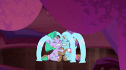 Size: 3300x1853 | Tagged: safe, imported from derpibooru, screencap, earth pony, pegasus, pony, spoiler:g5, spoiler:my little pony: tell your tale, spoiler:tyts01e42, bean mouth, crying, female, filly, firework-ing together, foal, g5, glory (g5), hug, lost, mud, muddy hooves, my little pony: tell your tale, ocular gushers, pippsqueaks, scared, seashell (g5), tears of fear