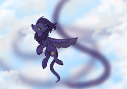 Size: 6314x4464 | Tagged: safe, artist:thecommandermiky, imported from derpibooru, oc, oc only, oc:miky command, cheetah, hybrid, pegasus, chest fluff, purple hair, sky, solo, spread wings, wings