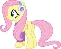 Size: 3672x3000 | Tagged: safe, artist:cloudy glow, imported from derpibooru, fluttershy, pegasus, pony, best gift ever, .ai available, butt, clothes, earmuffs, female, flutterbutt, folded wings, mare, plot, simple background, solo, sweater, sweatershy, transparent background, vector, wings
