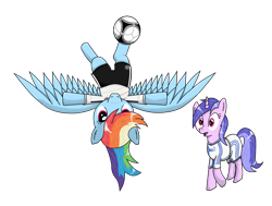 Size: 1213x918 | Tagged: safe, artist:isegrim87, imported from derpibooru, rainbow dash, sea swirl, seafoam, pegasus, pony, unicorn, background pony, clothes, female, football, germany, mare, simple background, sports, transparent background, vector