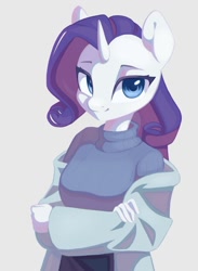 Size: 783x1067 | Tagged: safe, artist:melodylibris, imported from derpibooru, rarity, anthro, unicorn, clothes, female, looking at you, simple background, smiling, solo, sweater, turtleneck