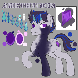 Size: 3000x3000 | Tagged: safe, artist:registereduser, imported from derpibooru, oc, oc only, oc:amethycion, original species, horns, male, reference sheet, solo, stallion