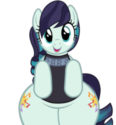 Size: 5600x6044 | Tagged: safe, alternate version, artist:mrvector, imported from derpibooru, coloratura, earth pony, pony, absurd resolution, belly, bipedal, both cutie marks, bottom heavy, butt, chubby, clothes, coloratur-ass, cute, female, large butt, looking at you, mare, open mouth, open smile, plot, plump, simple background, smiling, solo, the ass was fat, transparent background, vector, wide hips