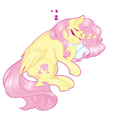 Size: 2161x2353 | Tagged: safe, artist:delfinaluther, imported from derpibooru, fluttershy, butterfly, pegasus, pony, ear fluff, female, lying down, pillow, pink hair, simple background, sleeping, sleepy, smiling, solo, white background, wings