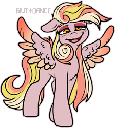 Size: 1615x1803 | Tagged: safe, artist:sexygoatgod, imported from derpibooru, oc, oc only, oc:puppy love, pegasus, pony, adoptable, crack ship offspring, female, heart, heart eyes, magical lesbian spawn, offspring, parent:derpy hooves, parent:princess cadance, simple background, solo, transparent background, wingding eyes