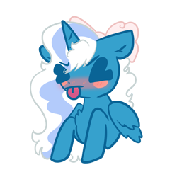 Size: 3000x3000 | Tagged: safe, artist:aurplestarss, imported from derpibooru, oc, oc only, oc:fleurbelle, alicorn, pony, :p, ><, alicorn oc, blushing, bow, eyes closed, female, hair bow, horn, mare, simple background, solo, tongue out, transparent background, wings