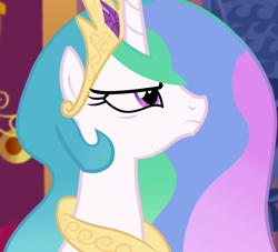 Size: 792x720 | Tagged: safe, imported from derpibooru, princess celestia, twilight's kingdom, celestia is not amused, cropped, crown, ethereal mane, jewelry, long mane, peytral, regalia, solo, unamused