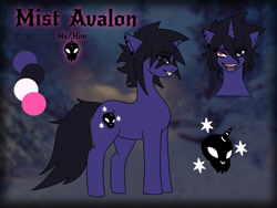 Size: 4000x3000 | Tagged: safe, artist:sleepymist, imported from derpibooru, oc, oc only, oc:mist avalon, pony, unicorn, ear piercing, emo, goth, horn, male, piercing, reference sheet, stallion, unicorn oc