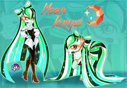 Size: 1280x886 | Tagged: safe, artist:emperor-anri, imported from derpibooru, oc, oc only, oc:moon tempo, earth pony, human, pony, equestria girls, boots, chains, clothes, colored hooves, corset, earth pony oc, equestria girls oc, ethereal mane, eyelashes, eyeshadow, female, hair physics, headworn microphone, high heel boots, high heels, hoof on chest, hoof polish, jewelry, long hair, long mane, long tail, makeup, mane physics, mare, nail polish, necklace, orange eyes, shoes, smiling, sparkly hair, sparkly mane, sparkly tail, starry mane, tail, thigh boots, zoom layer