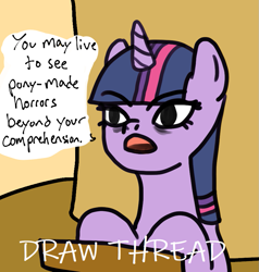 Size: 833x875 | Tagged: artist needed, safe, imported from twibooru, twilight sparkle, pony, unicorn, /mlp/, 4chan, dialogue, drawthread, female, image, mare, nikola tesla, png, solo, unicorn twilight