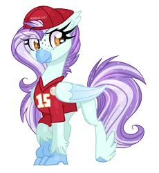 Size: 1986x2160 | Tagged: safe, artist:lbrcloud, imported from derpibooru, oc, oc only, oc:ocean breeze (savygriffs), hippogriff, american football, backwards ballcap, baseball cap, cap, clothes, hat, hippogriff oc, jersey, kansas city chiefs, nfl, simple background, slim, solo, sports, sports outfit, transparent background