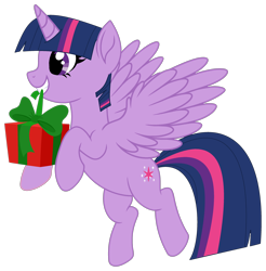Size: 2850x2892 | Tagged: safe, artist:starshade, artist:twilyisbestpone, imported from derpibooru, twilight sparkle, alicorn, pony, adorkable, base used, cute, dork, female, flying, high res, mare, mouth hold, present, simple background, smiling, solo, spread wings, transparent background, twiabetes, twilight sparkle (alicorn), wings