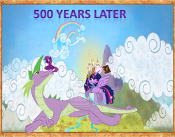Size: 900x707 | Tagged: safe, artist:leebo4, imported from derpibooru, spike, twilight sparkle, alicorn, dracony, dragon, hybrid, 2012, deviantart watermark, female, future, hilarious in hindsight, interspecies offspring, male, obtrusive watermark, offspring, older, older spike, older twilight, parent:spike, parent:twilight sparkle, parents:twispike, shipping, straight, twilight sparkle (alicorn), twispike, ultimate twilight, watermark