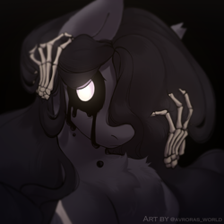 Size: 3000x3000 | Tagged: safe, artist:avroras_world, imported from derpibooru, oc, oc only, anthro, earth pony, ghost, ghost pony, pony, undead, black background, bone, chest fluff, commission, creepy, female, icon, long hair, long mane, mare, simple background, solo, spooky, white eyes