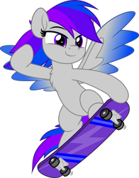 Size: 5000x6378 | Tagged: safe, artist:jhayarr23, imported from derpibooru, oc, oc only, oc:inkwell stylus, pegasus, pony, bipedal, chest fluff, cute, show accurate, simple background, skateboard, smiling, solo, transparent background