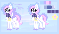 Size: 3000x1761 | Tagged: safe, artist:ladylullabystar, imported from derpibooru, oc, oc:lullaby star, pegasus, pony, alternate design, clothes, female, mare, reference sheet, scarf, solo