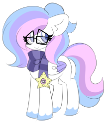 Size: 2061x2397 | Tagged: safe, artist:ladylullabystar, imported from derpibooru, oc, oc only, oc:lullaby star, pegasus, pony, alternate design, clothes, female, mare, scarf, simple background, solo, striped scarf, transparent background