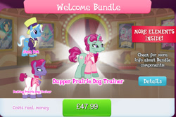 Size: 1280x857 | Tagged: safe, imported from derpibooru, jack pot, pony, unicorn, bowtie, bundle, clothes, costs real money, english, gameloft, hat, horn, jewelry, male, my little pony: magic princess, necklace, numbers, official, pants, siegfried and roy, stallion, text, top hat, unnamed character, unnamed pony