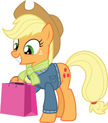 Size: 3000x3435 | Tagged: safe, artist:cloudy glow, imported from derpibooru, applejack, best gift ever, .ai available, bag, clothes, cute, jackabetes, simple background, solo, transparent background, vector