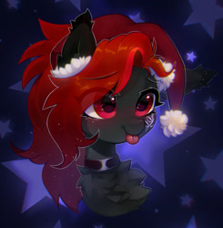 Size: 1280x1308 | Tagged: safe, artist:astralblues, imported from derpibooru, oc, pony, bust, christmas, female, hat, holiday, mare, portrait, santa hat, solo, tongue out