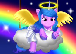 Size: 3500x2500 | Tagged: safe, artist:leonkay, imported from derpibooru, izzy moonbow, pony, unicorn, cloud, cute, g5, halo, izzybetes, solo