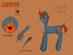 Size: 1600x1200 | Tagged: safe, artist:creida, imported from derpibooru, oc, oc:lighter, earth pony, pony, fallout equestria, cutie mark, reference sheet, scar