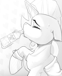 Size: 1032x1256 | Tagged: safe, artist:mrulol, imported from derpibooru, oc, oc only, pony, unicorn, fallout equestria, bandage, bottle, drinking, sketch, sparkle cola