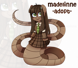 Size: 2596x2269 | Tagged: safe, artist:madelinne, imported from derpibooru, oc, oc only, lamia, original species, snake, adoptable, adoptable open, clothes, female, long hair, mare, simple background, skirt, white background, zoom layer