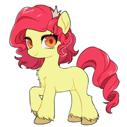 Size: 1024x1024 | Tagged: safe, artist:lawillowsea, imported from derpibooru, apple bloom, earth pony, pony, alternate hairstyle, alternate universe, chest fluff, female, filly, foal, hairpin, simple background, smiling, solo, unshorn fetlocks, white background