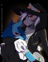 Size: 1705x2160 | Tagged: safe, artist:bambudess, imported from derpibooru, oc, anthro, earth pony, blushing, breasts, cleavage, clothes, costume, eyelashes, eyeshadow, female, halloween, halloween costume, hand on shoulder, hat, holiday, lidded eyes, lips, looking at you, makeup, smiling, witch, witch hat