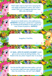 Size: 2048x2982 | Tagged: safe, imported from derpibooru, applejack, pinkie pie, earth pony, pony, applejack's hat, cowboy hat, dialogue, dialogue box, english, event, female, gameloft, hat, mare, my little pony: magic princess, official, speech bubble, text