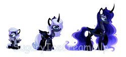 Size: 1024x462 | Tagged: safe, artist:sugaryicecreammlp, imported from derpibooru, princess luna, pegasus, pony, age progression, alternate design, arm band, crown, curved horn, ethereal hair, ethereal mane, ethereal tail, eyeshadow, female, filly, foal, folded wings, hoof shoes, horn, jewelry, makeup, obtrusive watermark, pale belly, pegasus luna, peytral, race swap, regalia, simple background, slit pupils, spread wings, starry hair, starry mane, starry tail, starry wings, tail, tail feathers, tiara, transparent background, watermark, wings, young luna