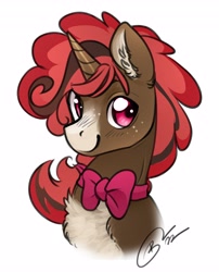 Size: 3312x4096 | Tagged: safe, artist:opalacorn, imported from derpibooru, oc, oc only, oc:lava swirl, pony, unicorn, bowtie, chest fluff, ear fluff, simple background, solo, white background