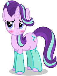 Size: 970x1279 | Tagged: safe, artist:pinfeather, derpibooru exclusive, imported from derpibooru, starlight glimmer, pony, unicorn, blushing, clothes, cute, female, glimmerbetes, hoofless socks, mare, shy, shy smile, simple background, smiling, socks, solo, transparent background, vector