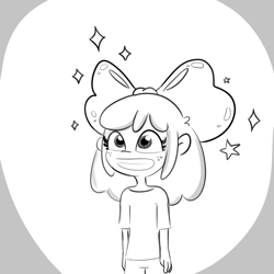 Size: 1584x1584 | Tagged: safe, artist:tjpones, imported from derpibooru, apple bloom, human, adorabloom, big smile, black and white, bow, cute, freckles, grayscale, grin, humanized, monochrome, smiling, solo, sparkles