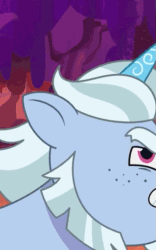 Size: 449x720 | Tagged: safe, imported from derpibooru, screencap, pony, unicorn, spoiler:g5, spoiler:my little pony: tell your tale, spoiler:tyts01e42, alphabittle blossomforth, animated, cropped, facial hair, firework-ing together, freckles, g5, gif, male, my little pony: tell your tale, offscreen character, open mouth, pinpoint eyes, scared, shocked, shocked expression, solo, stallion, surprised, teeth, wide eyes, youtube link
