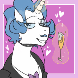 Size: 295x295 | Tagged: safe, artist:dsstoner, imported from derpibooru, fancypants, pony, unicorn, aggie.io, alcohol, blushing, bow, champagne, clothes, drinking, female, glass, glowing, glowing horn, heart, horn, looking at you, lowres, magic, magic aura, male, mare, monocle, simple background, smiling, stallion, telekinesis, wine, wine glass