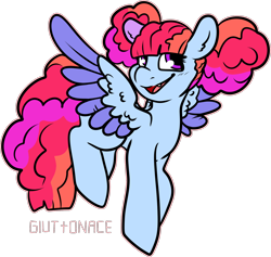 Size: 1592x1508 | Tagged: safe, artist:sexygoatgod, imported from derpibooru, oc, oc only, oc:sugar rush, pegasus, pony, adoptable, female, magical lesbian spawn, mare, offspring, open mouth, open smile, parent:pinkie pie, parent:rainbow dash, parents:pinkiedash, pegasus oc, simple background, smiling, solo, transparent background