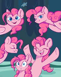 Size: 3590x4547 | Tagged: safe, artist:ske, imported from derpibooru, pinkie pie, earth pony, pony, cave, cave pool, clone, cute, female, fun fun fun, happy, looking at you, mare, mirror pool, pinkie clone, surprised